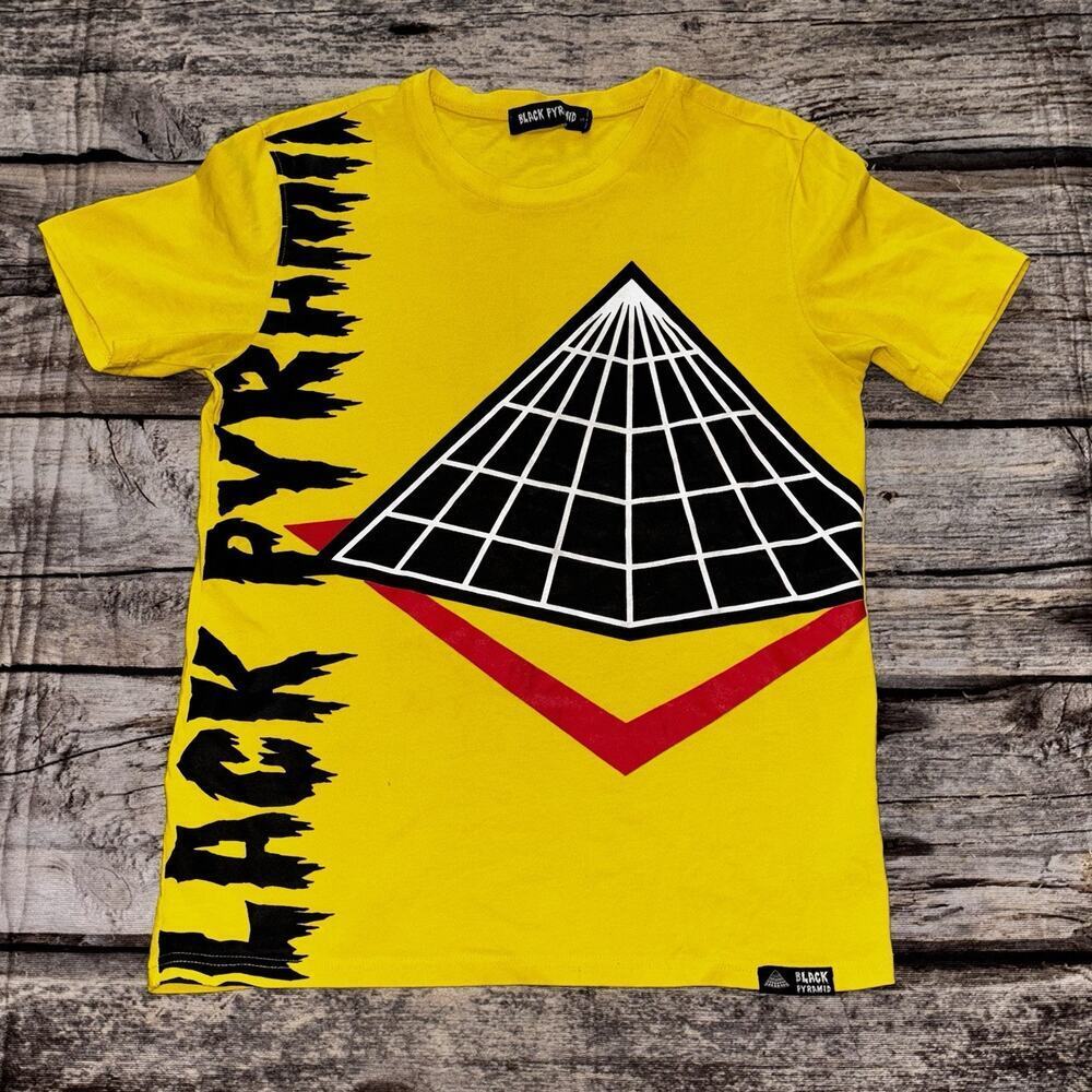 Black Pyramid Chris Brown Yellow Graphic T Shirt Mens Size Small